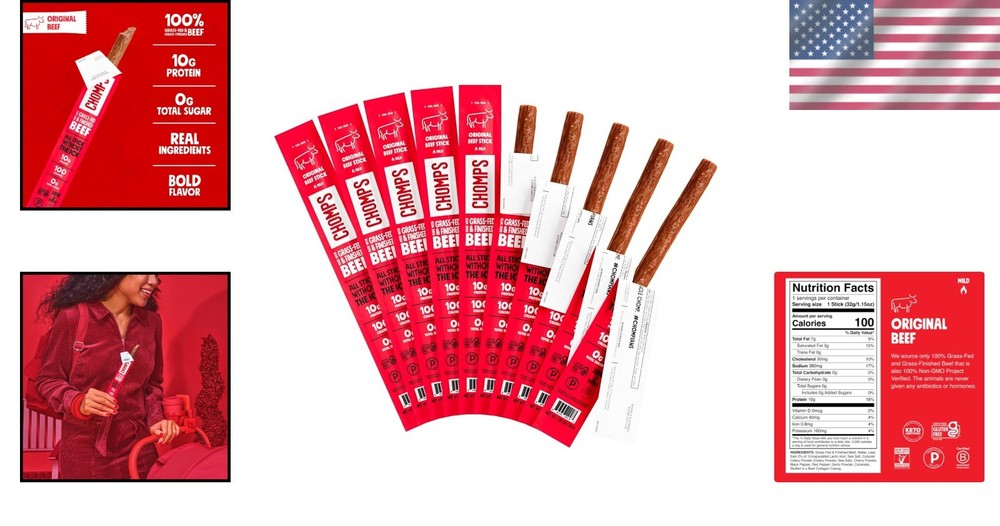Grass-Fed Beef Jerky Sticks - 10-Pack, Keto, Paleo