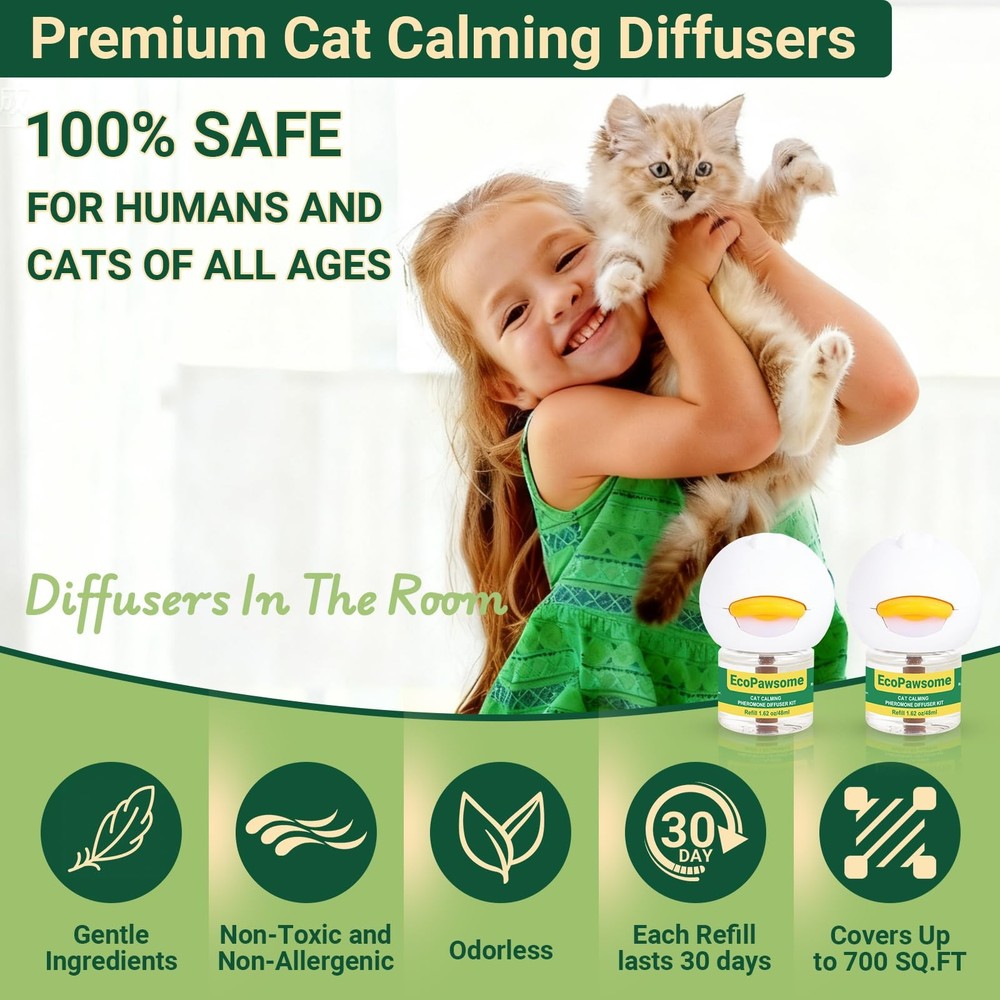 Cat Calming Kit: 2 Diffusers, 2 Refills, & 2 Collars - Stress & Anxiety Relief