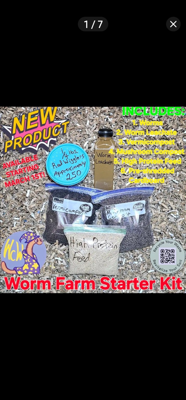 🪱1/4 lbs. Red Wiggler Worm Farm Starter Kit🪱 (Worms/Food/Bedding/Inoculant)