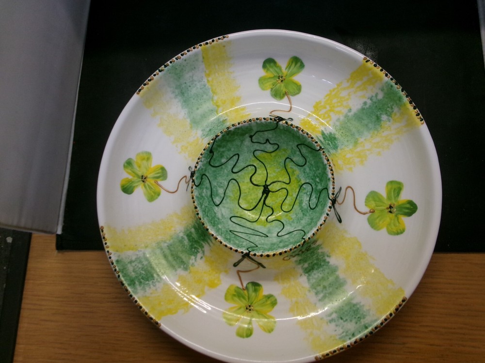 Large, Ceramic Serving Dish, by Johanna Watts 2009, Chips & Dips, signed. H2