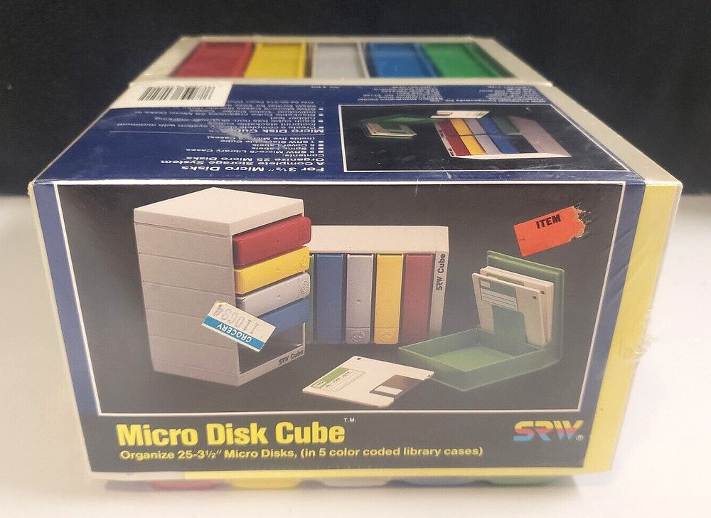 SRW Computer 3.5" Vtg MICRO DISK 2 Pack Cube w/5 Colored Cases STORAGE ORGANIZER