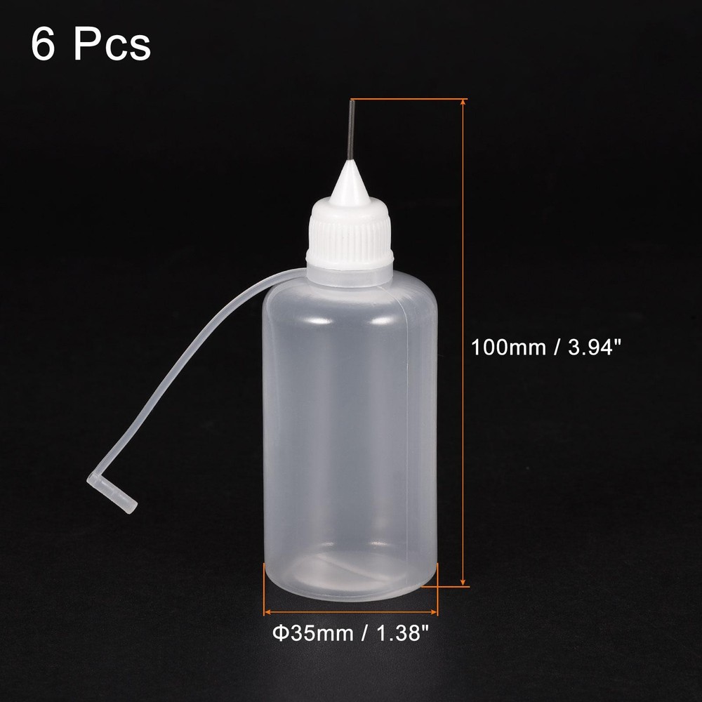 Needle Tip Bottle Precision Plastic Applicator 50ml White Hood 6pcs