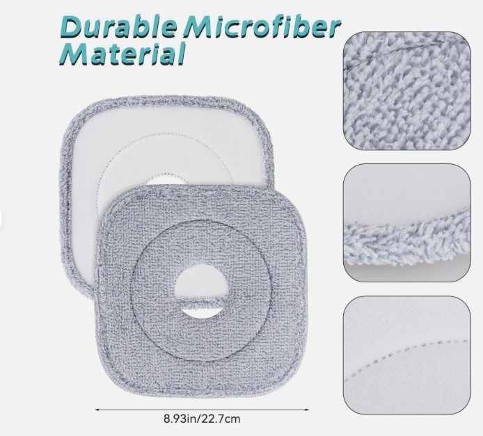 Square Mop Pads Replacement Compatible with SPIN-800 TrueClean, 4 Count