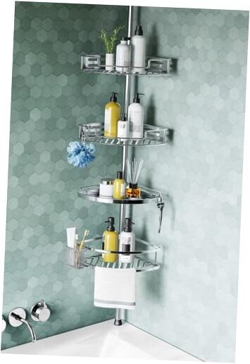 Corner Shower Caddy Tension Pole: Quick Installation 4-Tier Rustproof A-silver