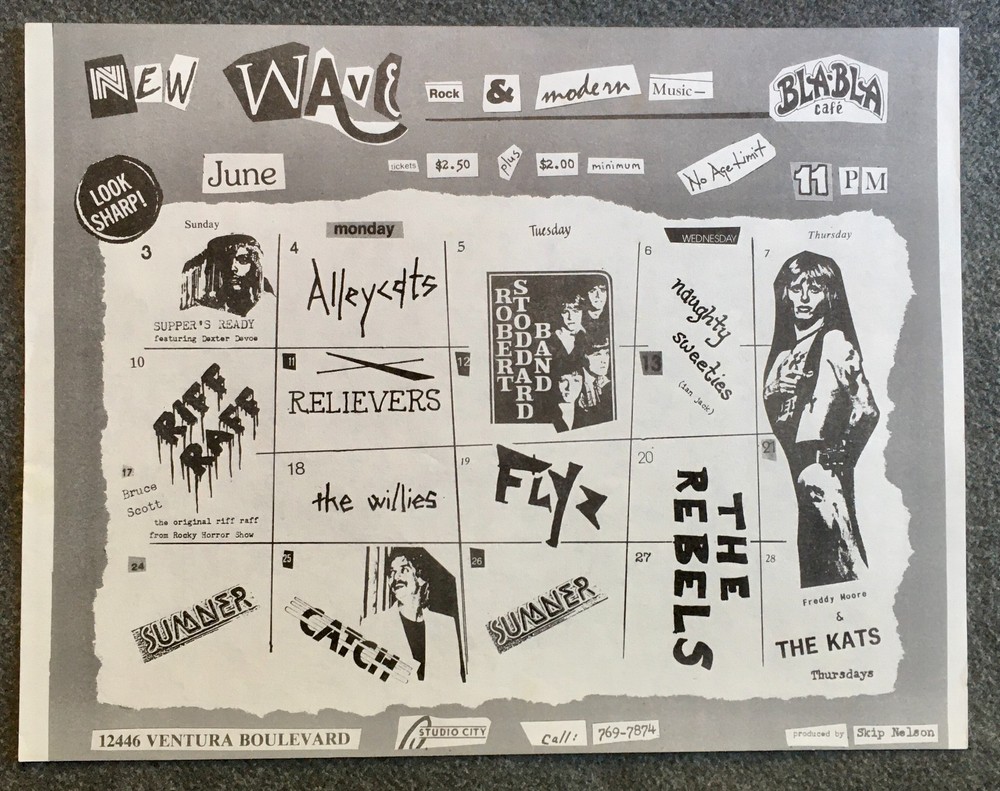 1979 Flyer Bla-Bla Café LA June Schedule Alleycats Flyz X New Wave Punk