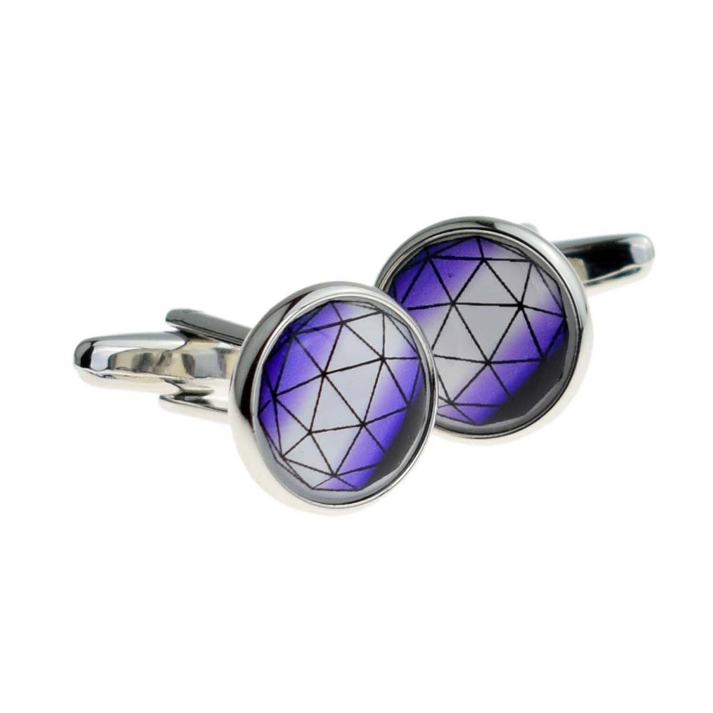 Blue Geometric Design Round Cufflinks  Presented in Gift Box