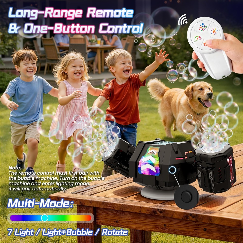 Rechargeable Bubble Machine, 360° Automatic Rotation Bubble Machine for Kids,...