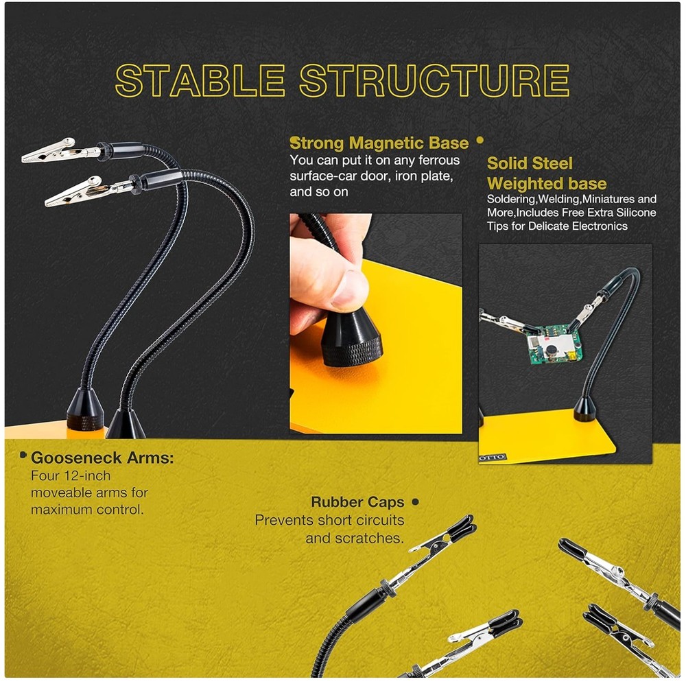 Third Hand Soldering Tool Magnetic Base Steel Arms