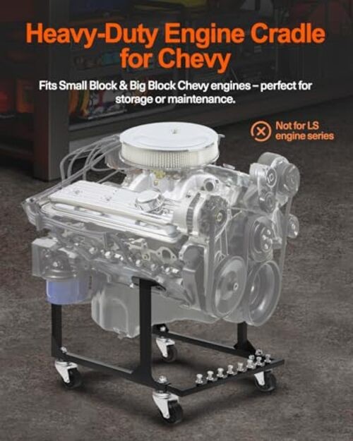 Rolling Engine Cradle Stand with Wheels Compatible with Chevy Small Block and