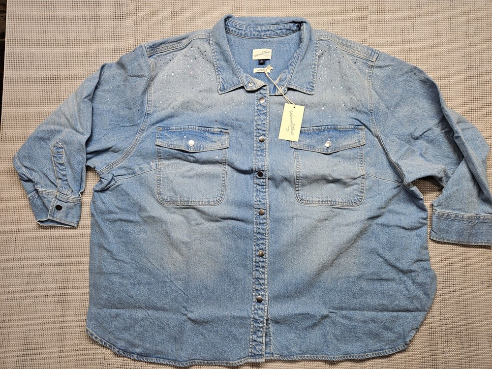Universal Thread Women's Embellished Denim Shacket  Plus Size 3X Blue