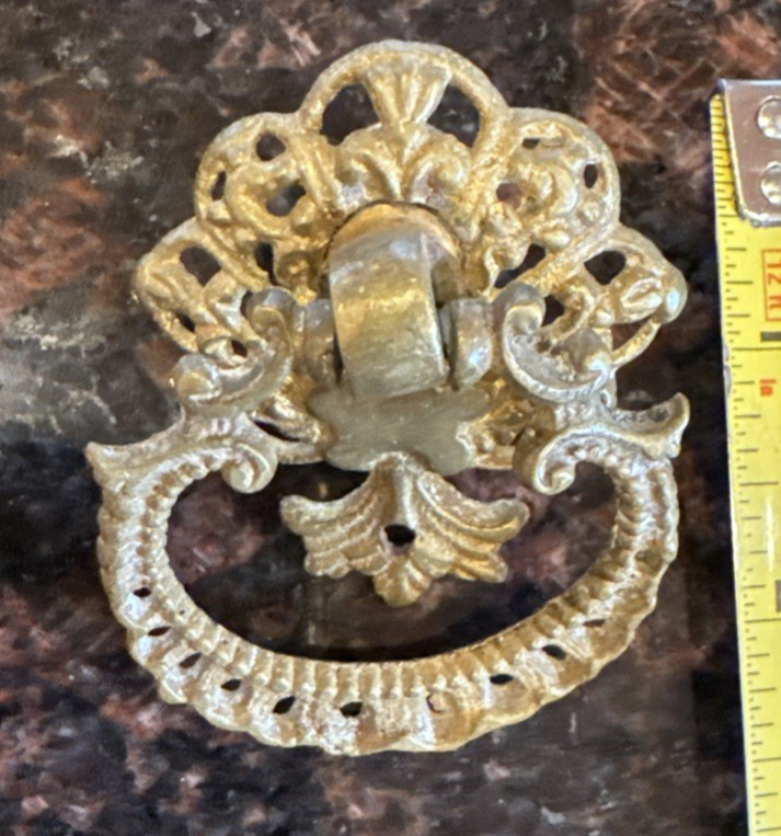 2 Antique Cast Bronze Drawer Drop Bail Handle Pulls