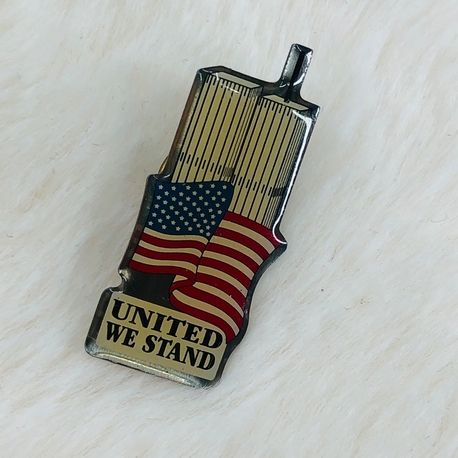 United We Stand 9/11 Remembrance Twin Towers USA Flag Enamel Epoxy Lapel Pin