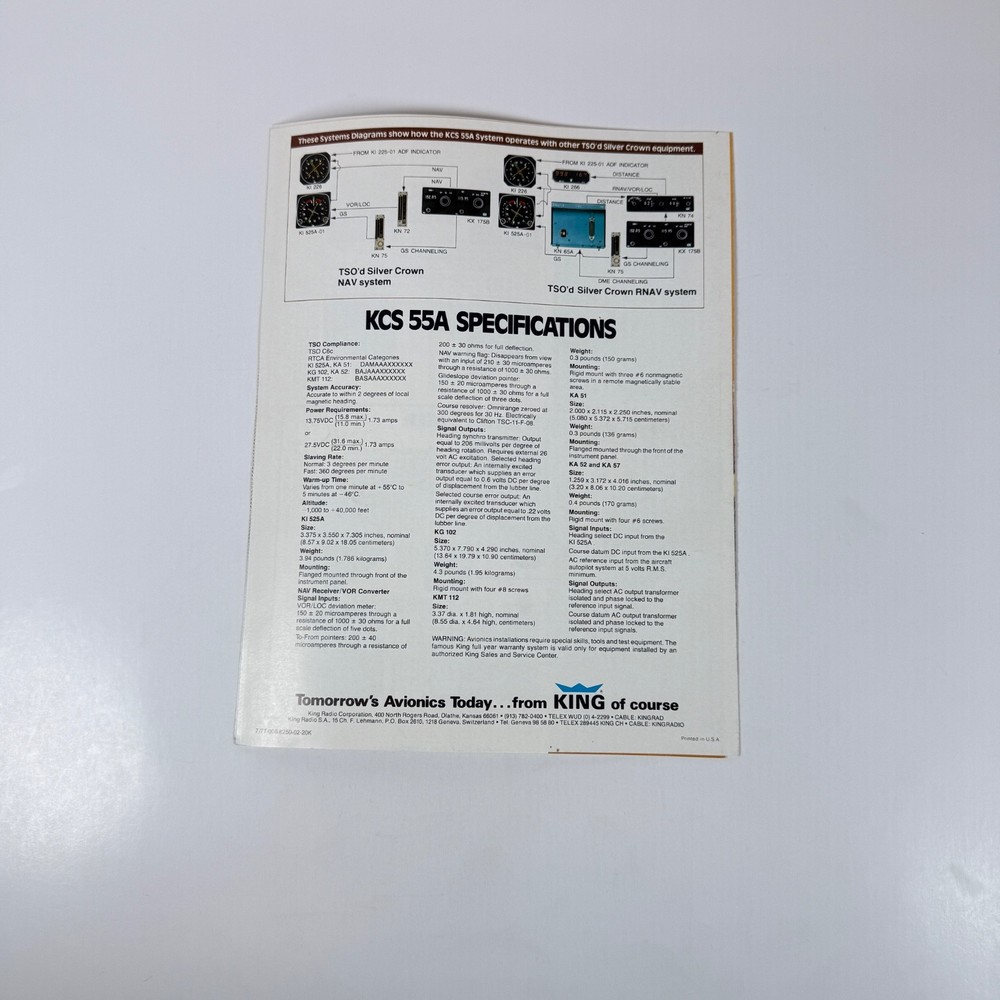 King KCS 55A Silver Crown Compass System Pilot's Guide Vintage