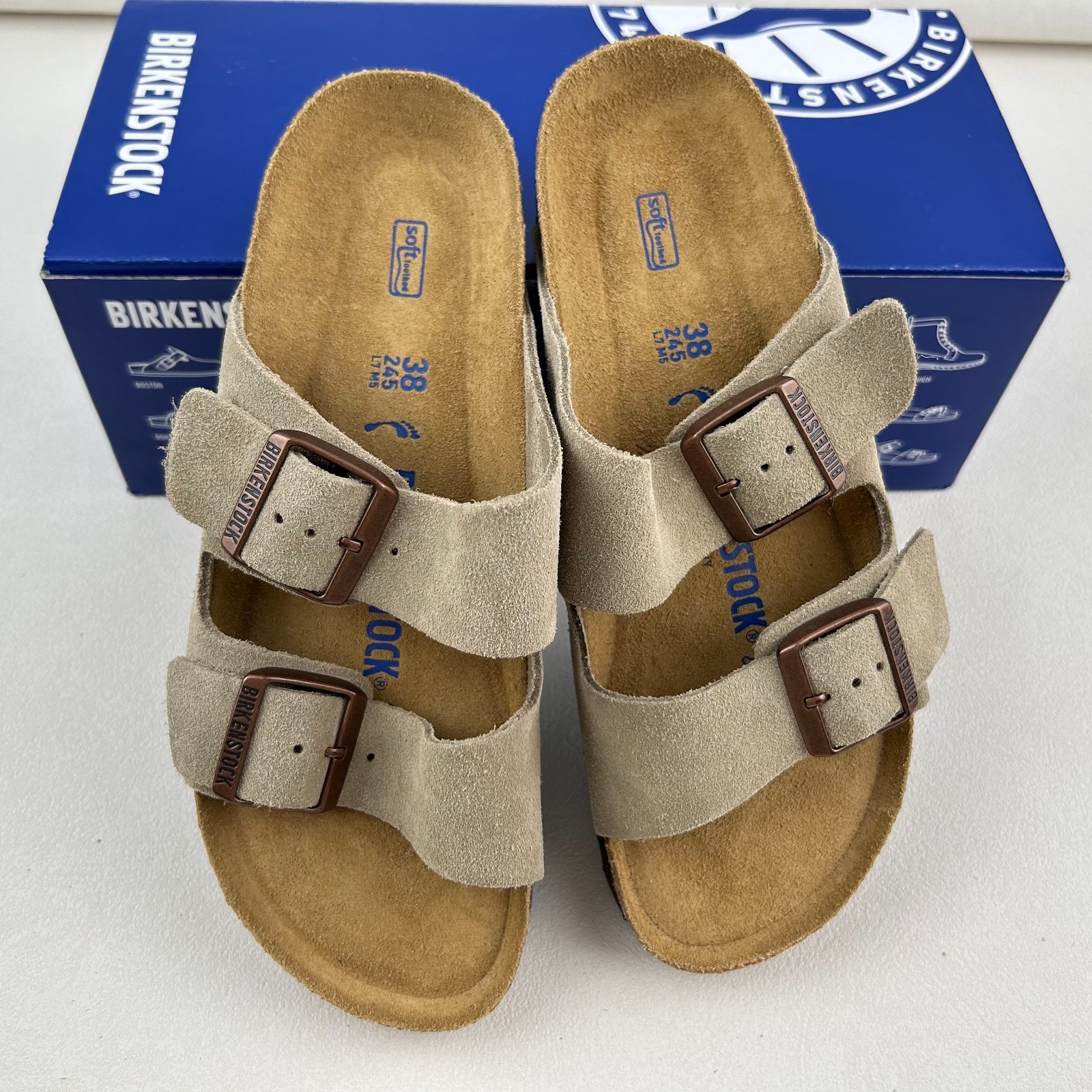 Birkenstock Arizona Taupe Sandals Soft Footbed Suede Leather Sizes 37-45
