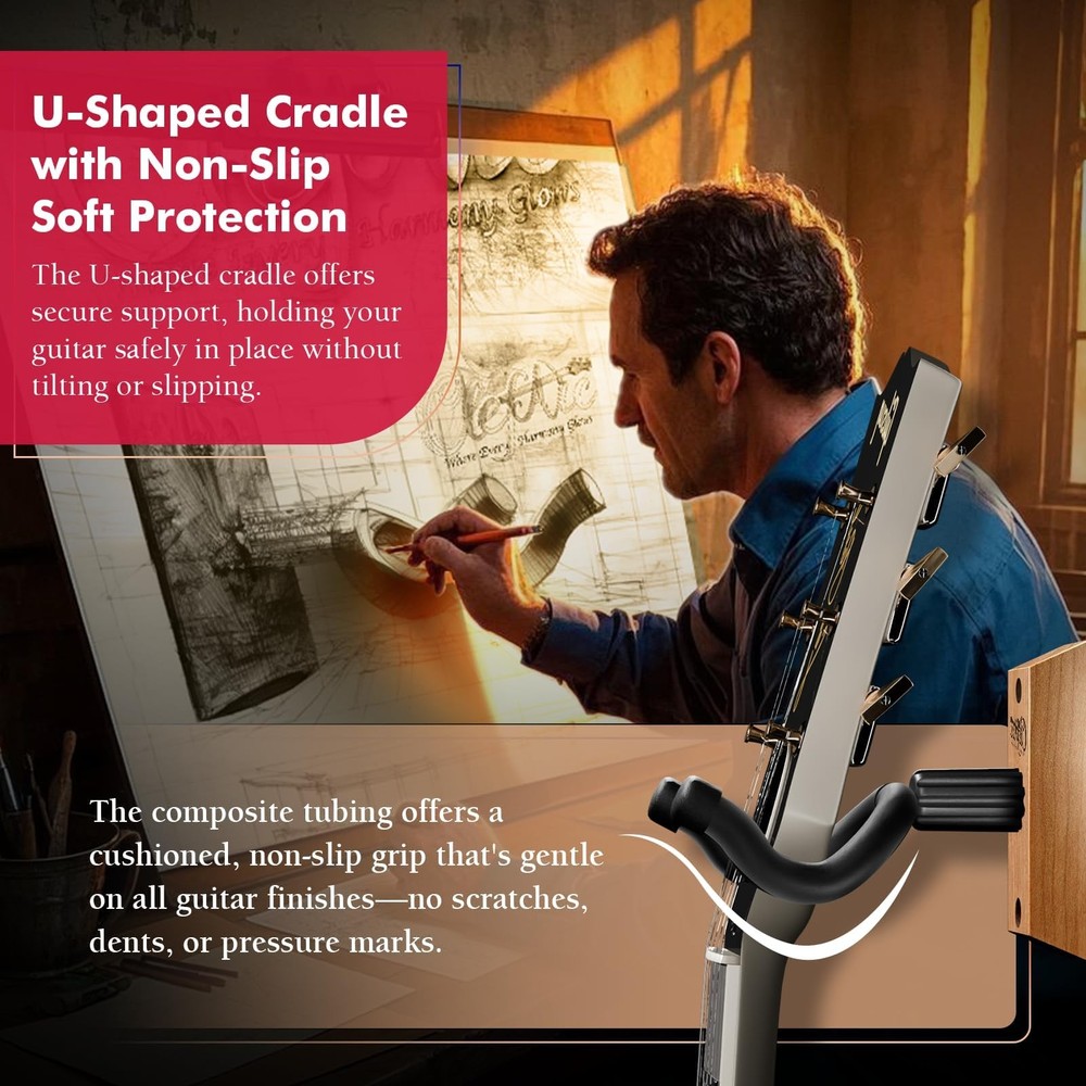 ClefArc Guitar Wall Mount Cherry - 2 Pack U-Shape 2