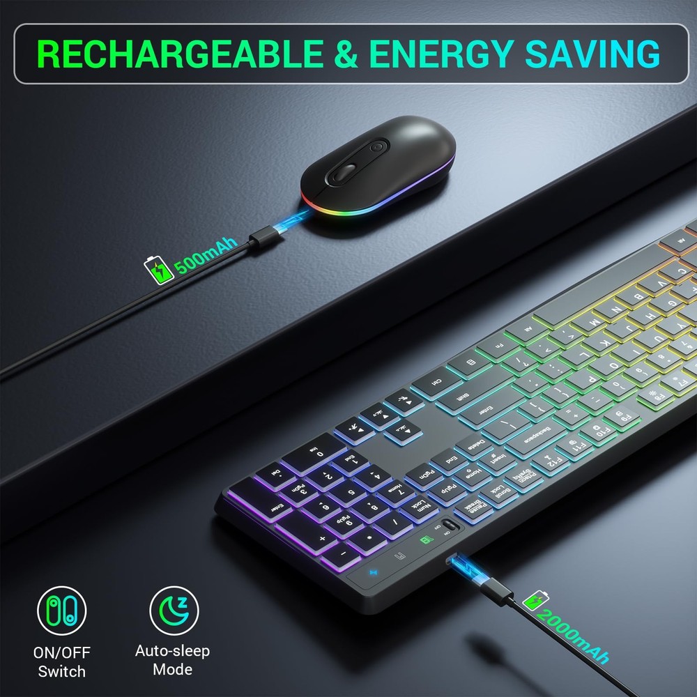 Wireless Keyboard and Mouse Combo 2.4G Full-Sized Ergonomic Keyboard Mouse 3 ...