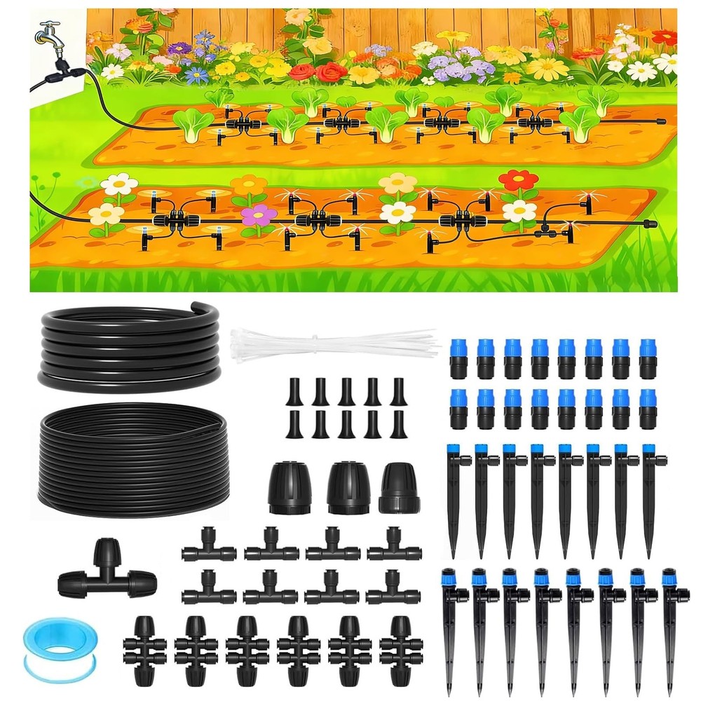 230FT Drip Irrigation System,Automatic Garden Watering System with 1/4" & 1/2...