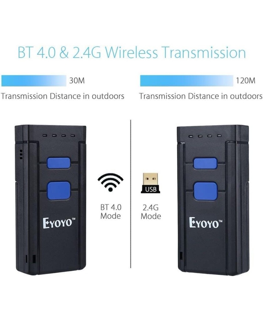 Eyoyo Mini 1D Wireless Barcode Scanner Bluetooth Fit For iPhone Android Windows