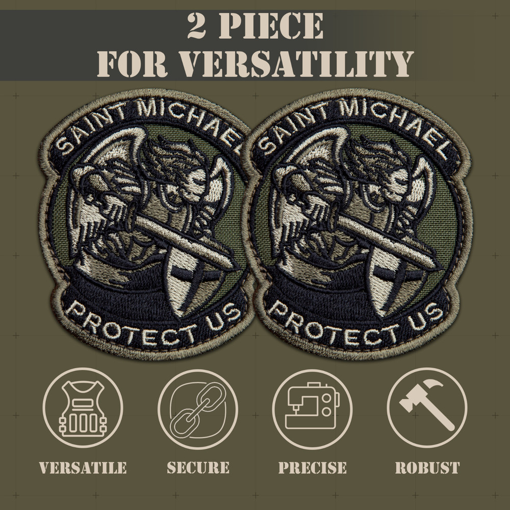 2Pcs Saint Michael Patch, Embroidered Hook & Loop Morale Military St Michael