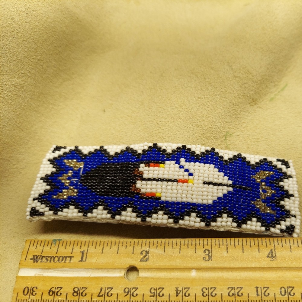 Beaded Hair Barrette Feather dk blue