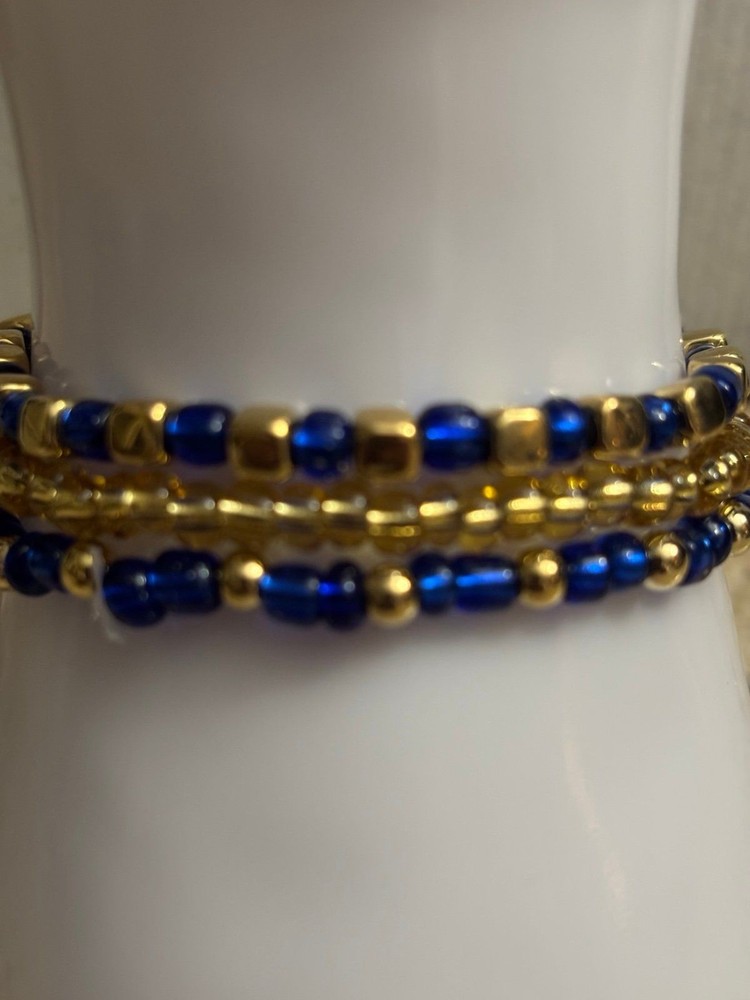 Handmade Stretch Bracelets Triple Stack Blue 0237