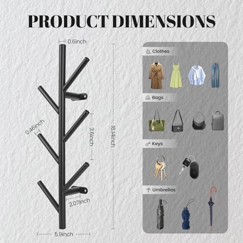 2 Pack Vertical Coat Rack Wall Mount,Metal Vertical Hat Rack for Wall(16
