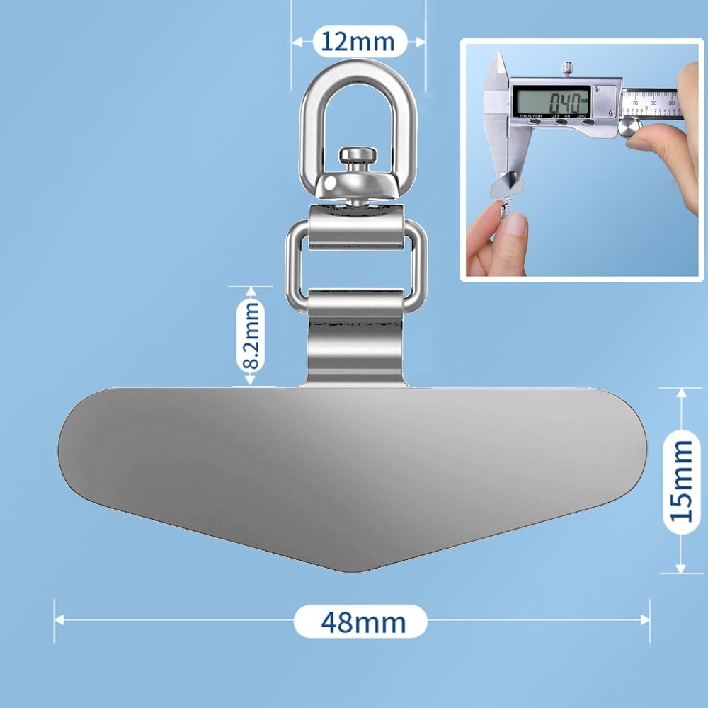 360 Rotation Metal Phone Tether Strap Replacement Patch Holder Silver PC