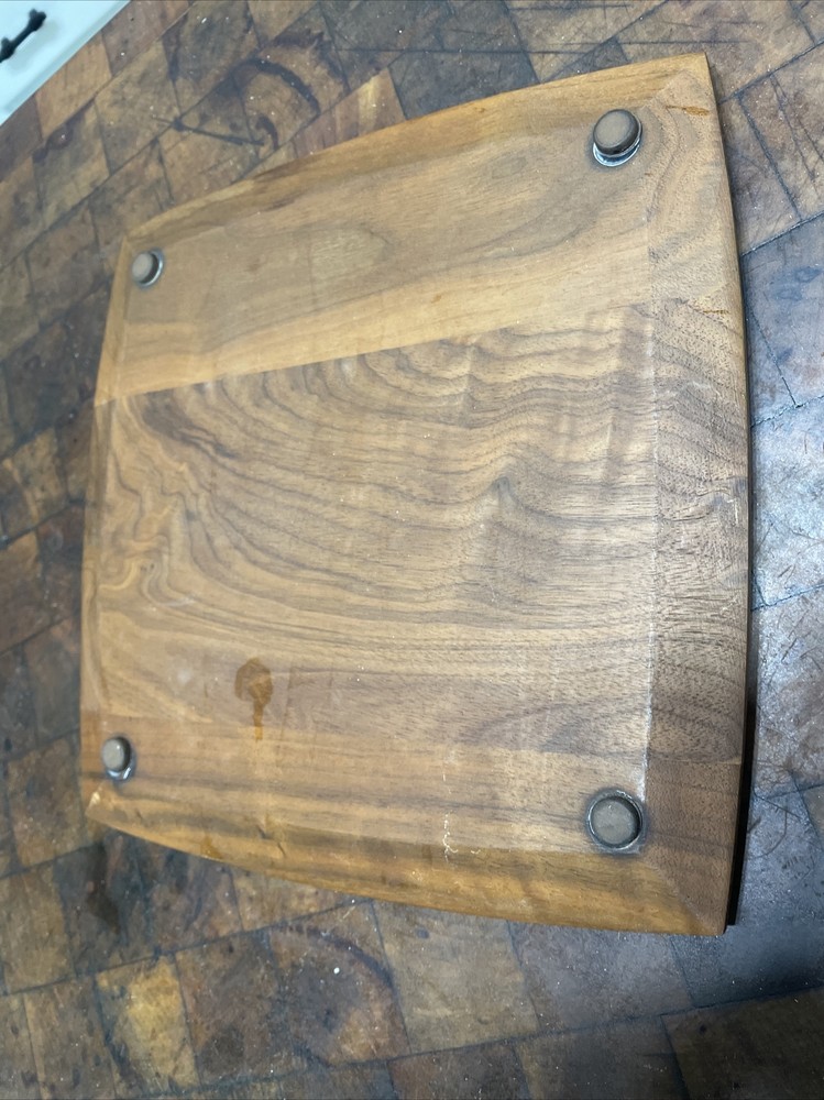 VTG Flair Buffet Set Solid Walnut Square Serving Tray Stainless Bowl
