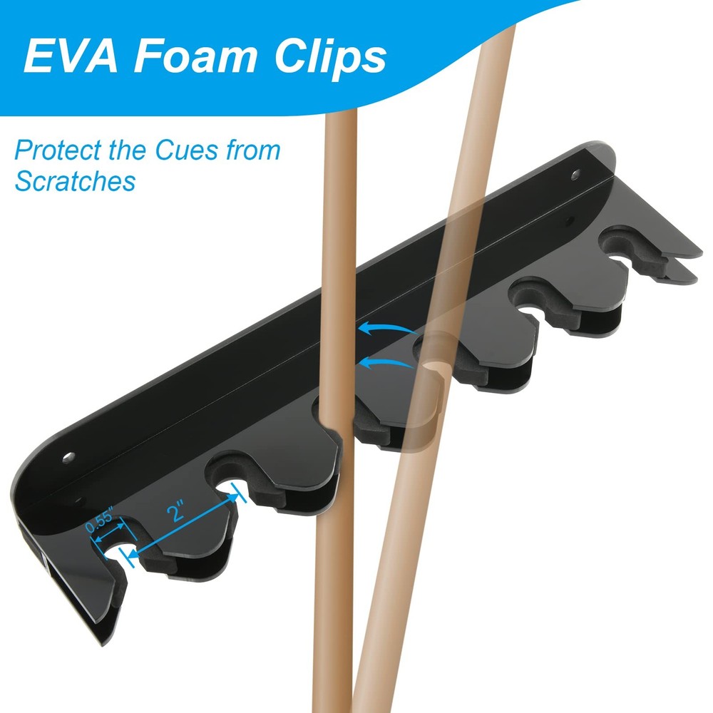 Cosmos Acrylic 2-Piece Billiard Cue Rack Wall Mount Solid Black