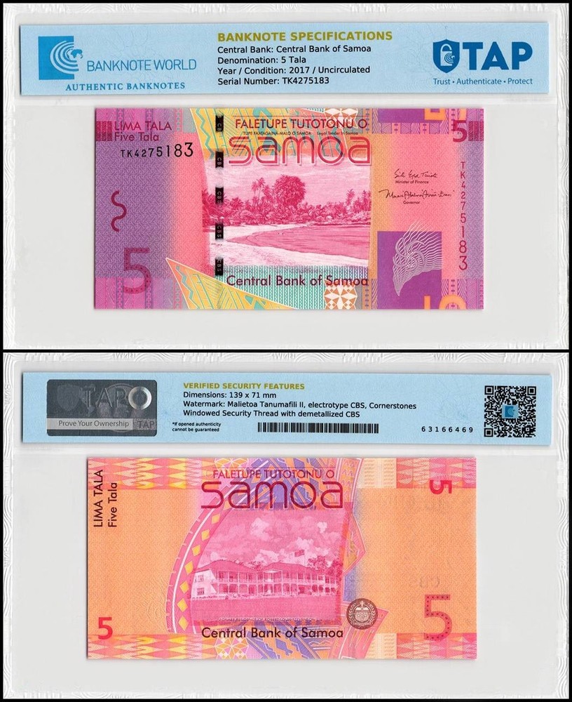 Samoa 5 Tala, 2017 ND, P-38c, UNC, TAP Authenticated