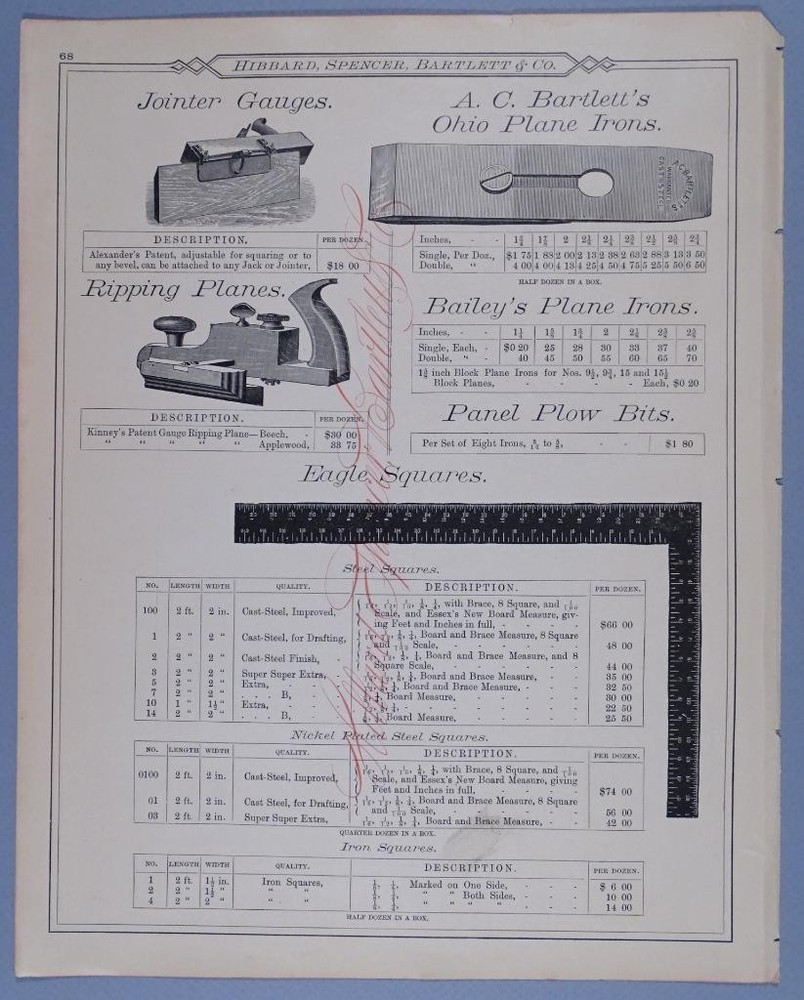 Bartlett & Bailey Planes...1885 Hibbard Spencer Bartlett Catalog pg 68 FD3-E4