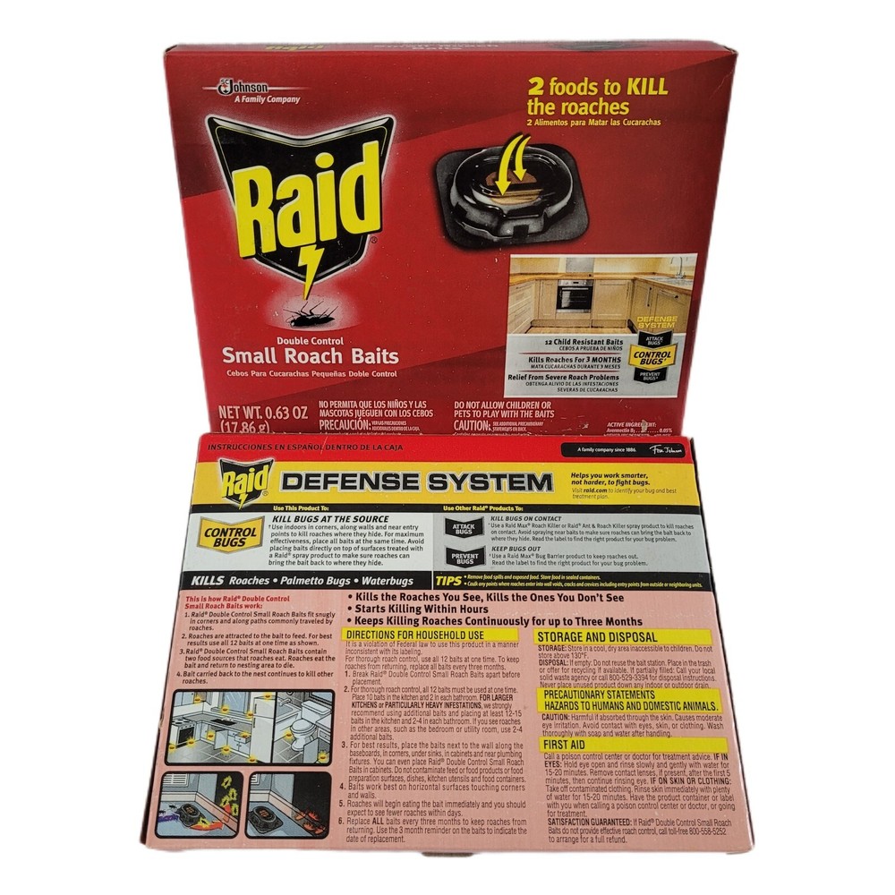 2 Boxes Raid Double Control Small Roach Baits 12 each 24 Total. Defense System x