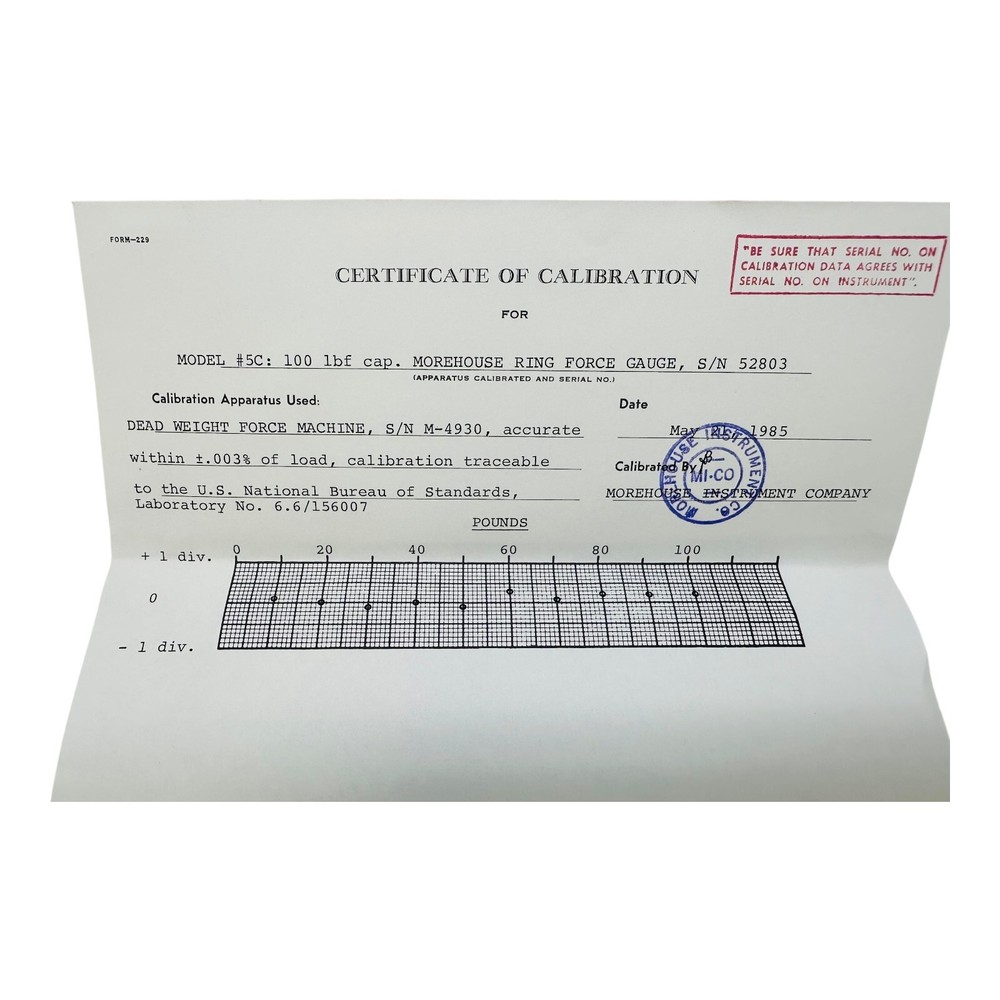 MOREHOUSE MODEL 5 RING FORCE GAUGE 100lbs