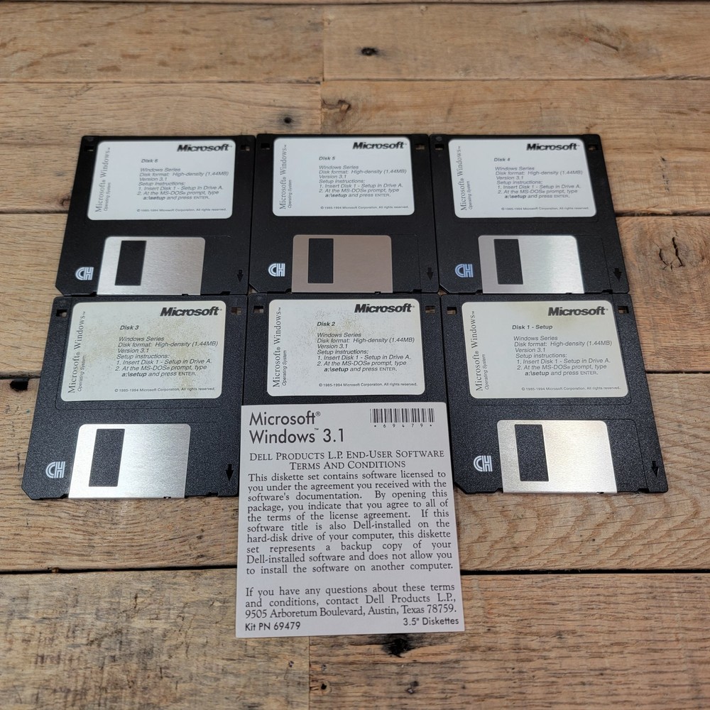 Microsoft Windows 3.1 Setup Disks (Complete 6-Disk Set, 3.5" Floppy, 1992)