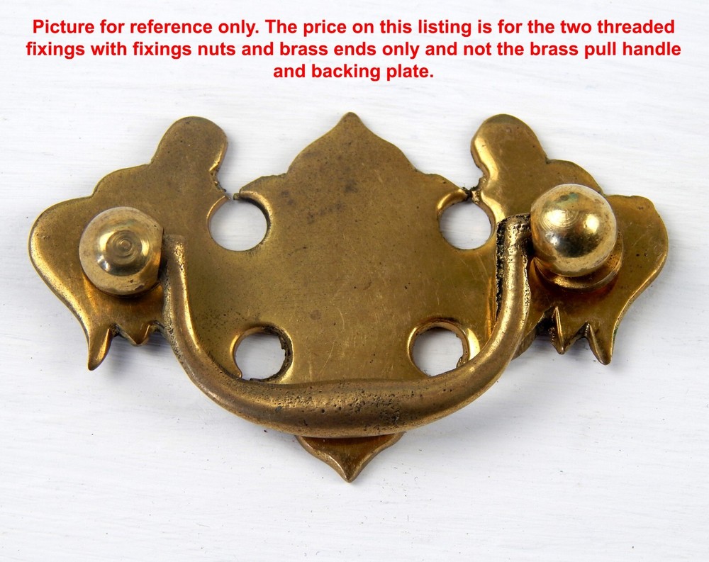 Pair Vintage Threaded Fixing Brackets for Brass Cabinet Chest Drawer Pull Handle