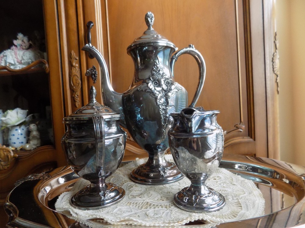 VTG Holmes & Edwards Tea Coffee Set Silver Plated International Silver Co RARE