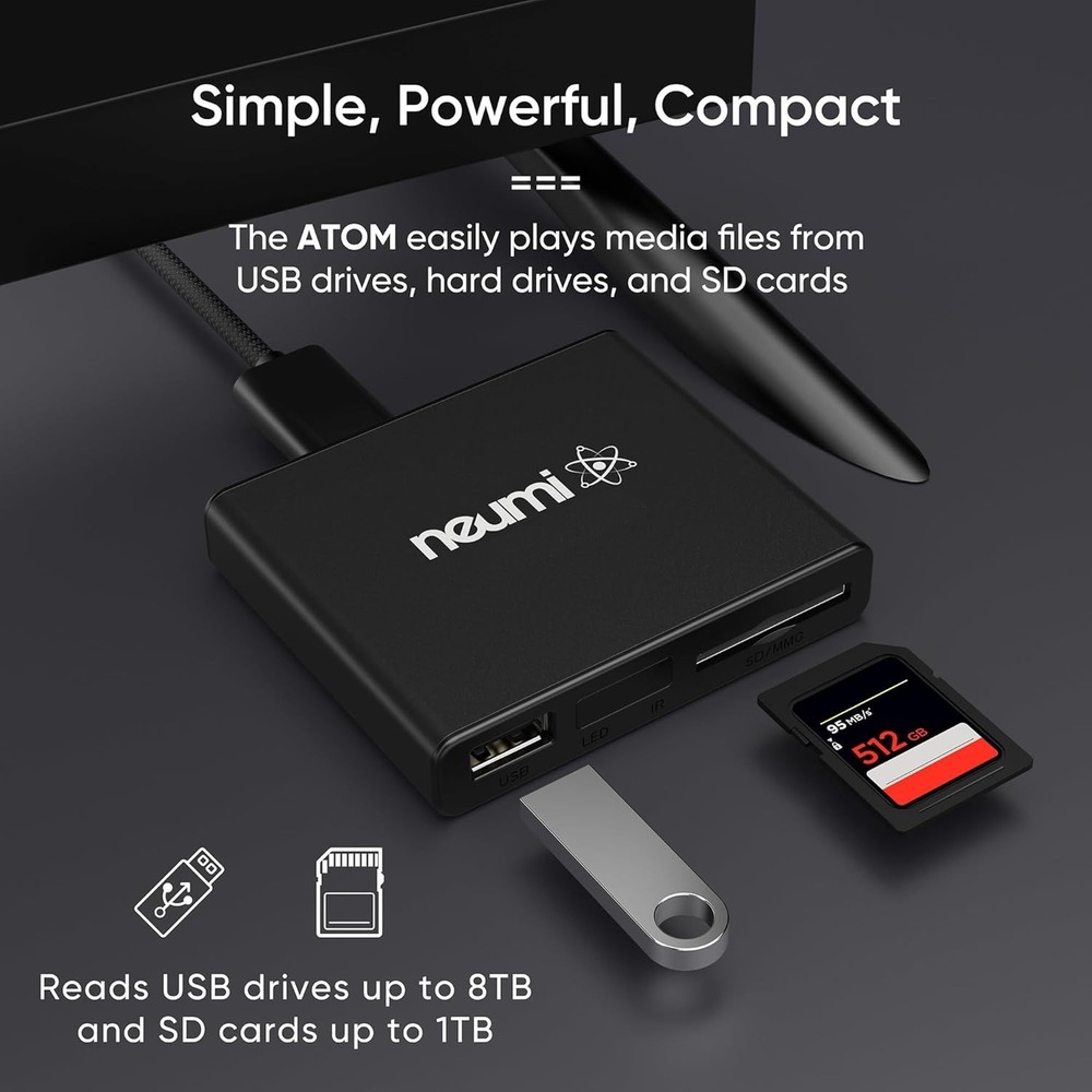 NEUMI Atom 1080P Media Player: USB & SD Card Compatible, Auto Playback & Trigger