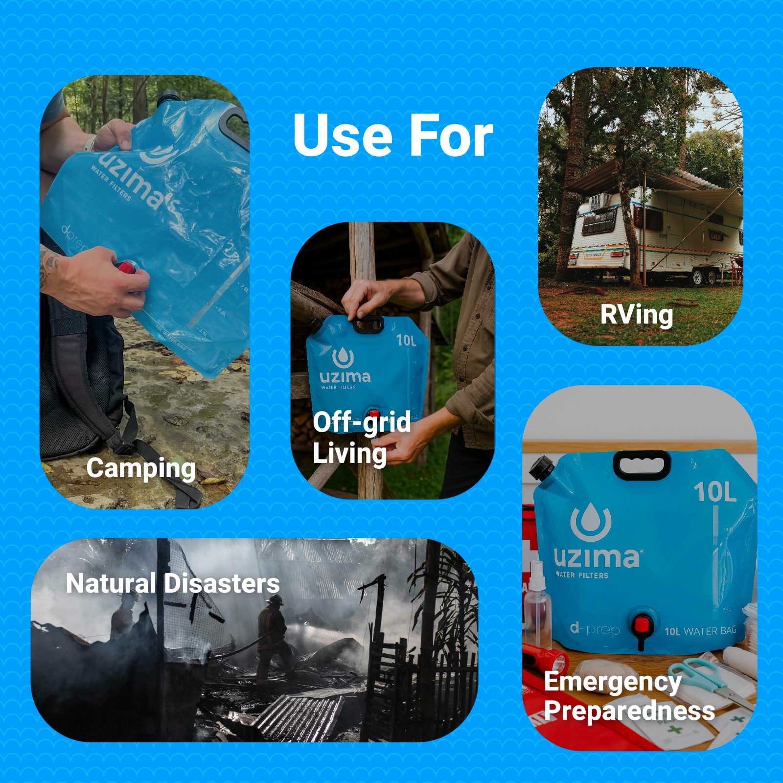 Uzima D-Prep Blue Emergency Water Bag – 10L Collapsible Water Container