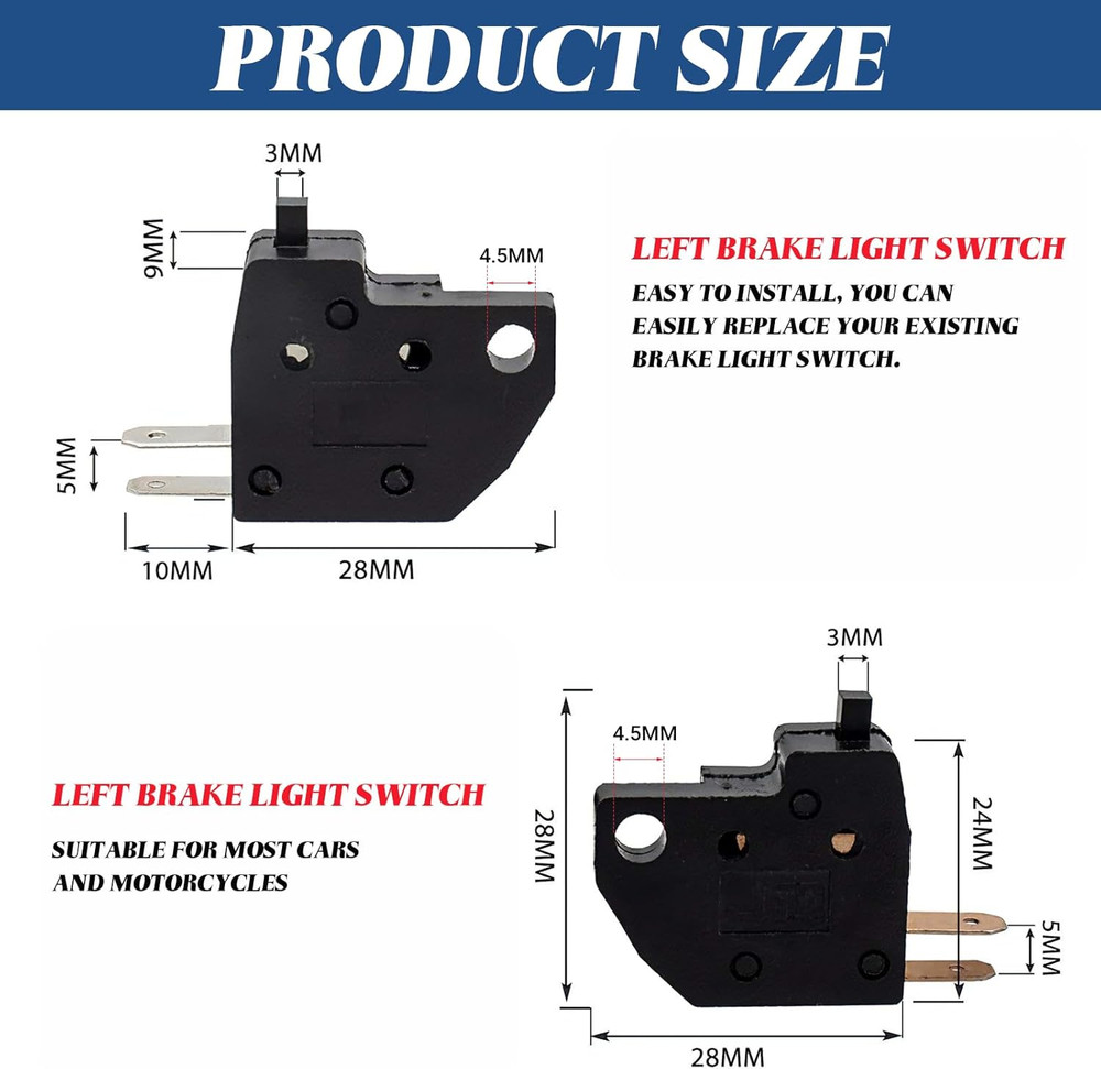 2 PCS Universal Motorcycle Brake Light Switch Kit 2-Pin