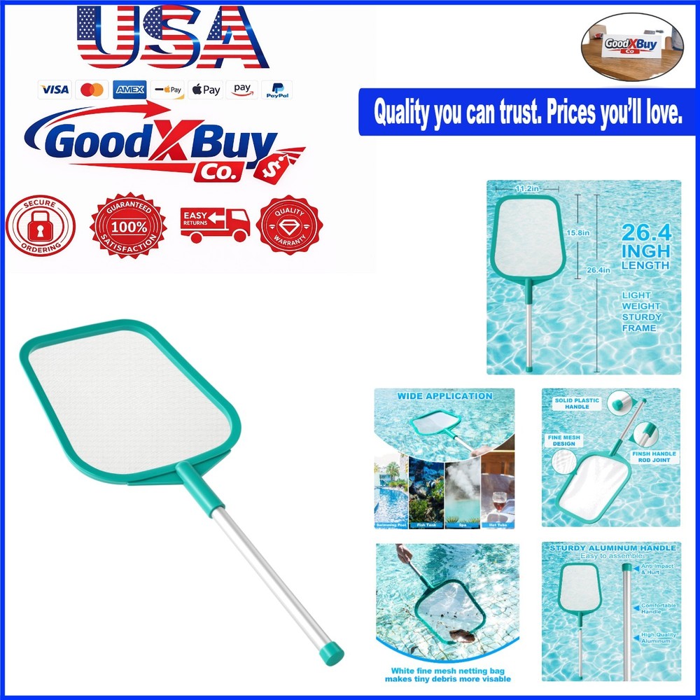 Pool Skimmer Net with Pole - Fine Mesh Pool & Hot Tub Cleaning Tool - Solid P...