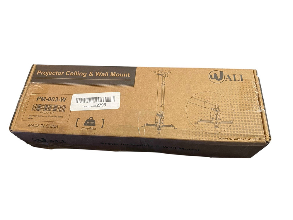 WALI Projector Mount Ceiling/Wall Universal 3-in-1 Bracket Extension Pole White