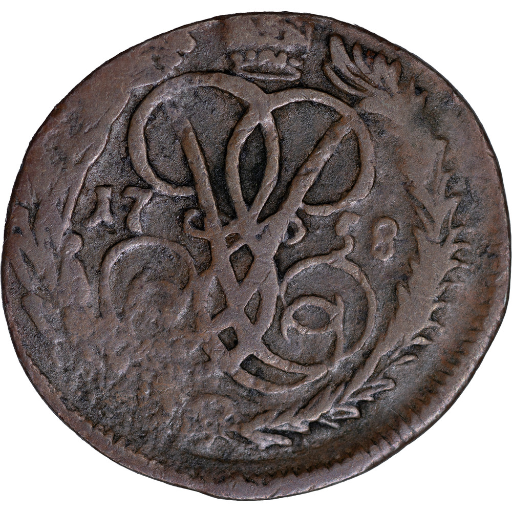 1758 Russia Denga Copper Coin ~ Fine