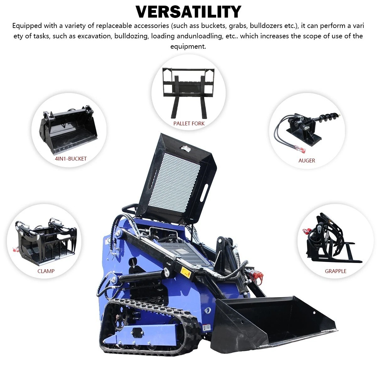 Mini Skid Steer Loader 23HP Tracked Loader 2 cylinder with 2attachment Free Ship