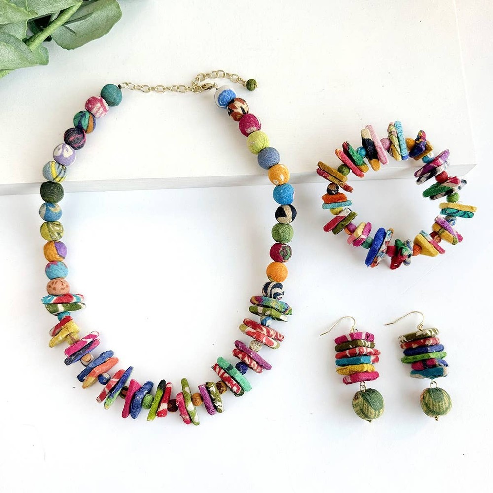 Kantha Paired Triangle Bracelet