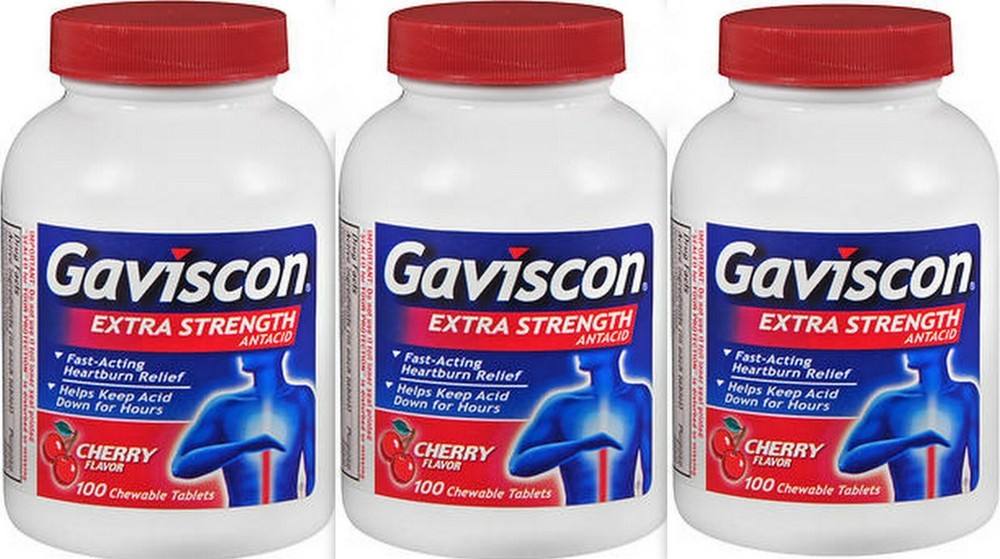 Gaviscon EXTRA Strength CHERRY Chewable Antacid Tablets 100ct ( 3 pack ) --