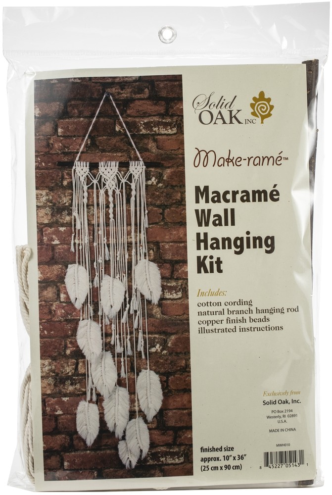 Solid Oak Macrame Wall Hanger Kit, Feathers