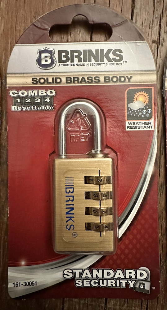 BRINKS COMBO 4-DIAL COMBINATION RESETTABLE PADLOCK SOLID BRASS WEATHER RESISTANT