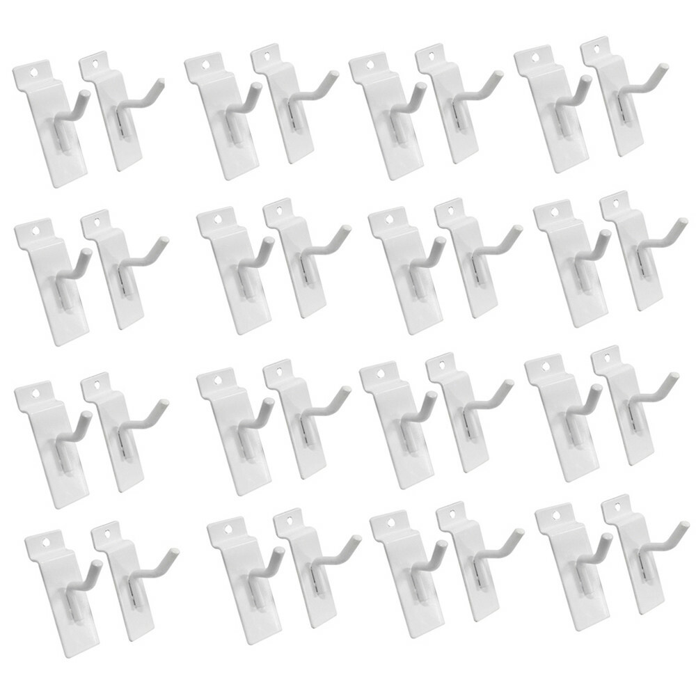 1" Slatwall Hook Panel Display Hooks, 1/4" Thickness Metal, White - PACK 50