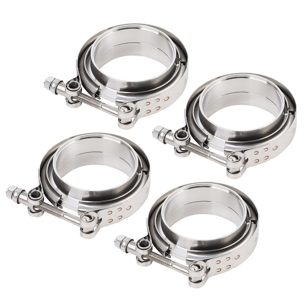 LokoCar 3 Inch V Band Clamp With Flange Male Female Stainless Steel Silver 4Pcs