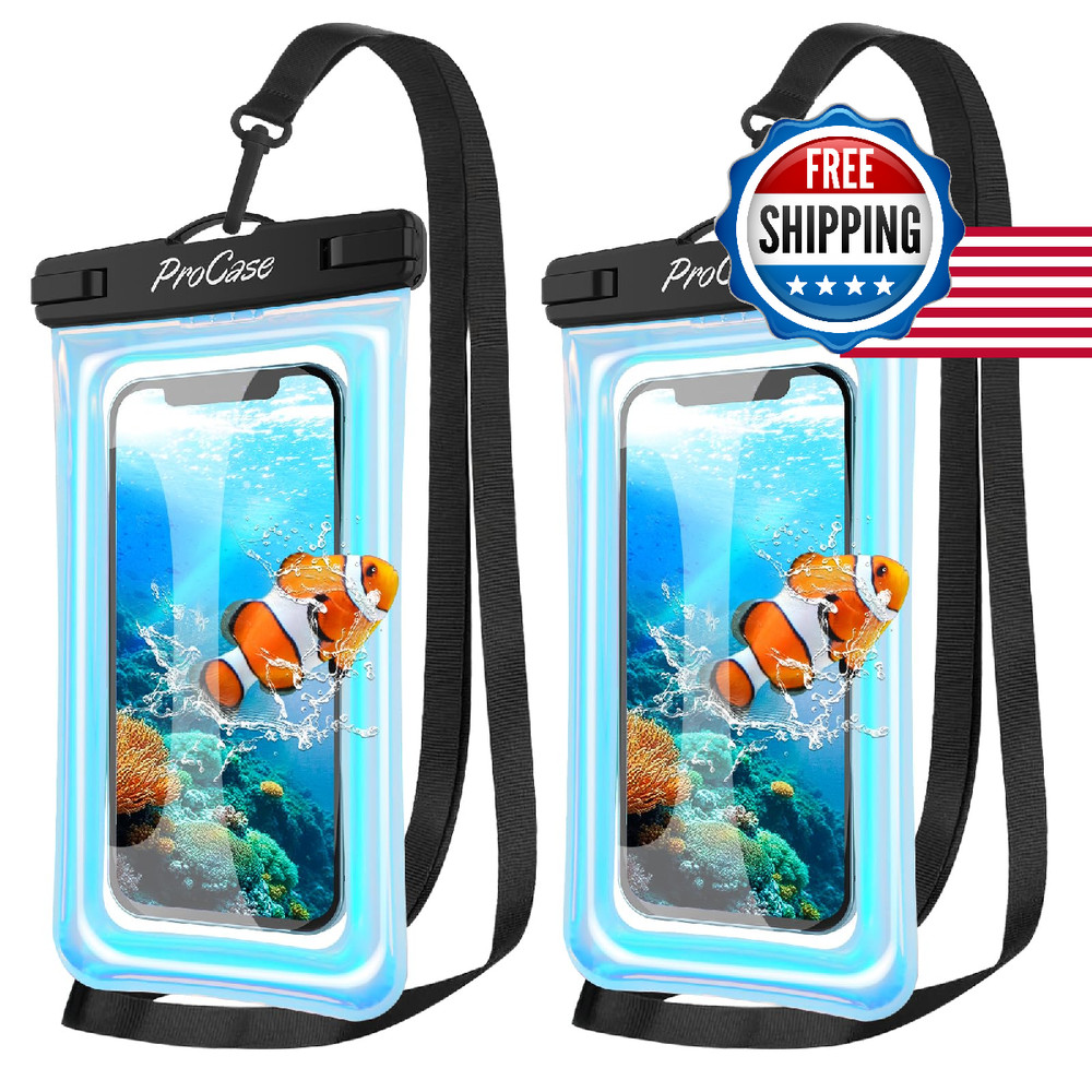 ProCase 2-Pack Floating Waterproof Phone Pouch, 7" IPX8 Floatable Underwater